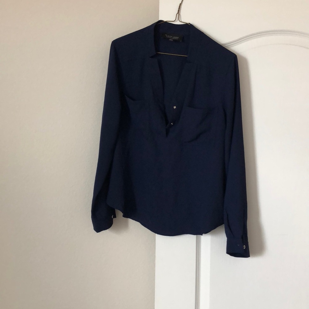 Long Sleeve Navy Blouse by Evan Picone